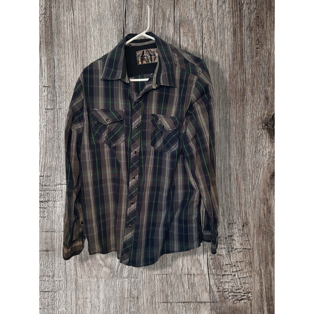 Realtree Mens Long Sleeve Pearl Snap Western Plaid Button Down Shirt Size XL